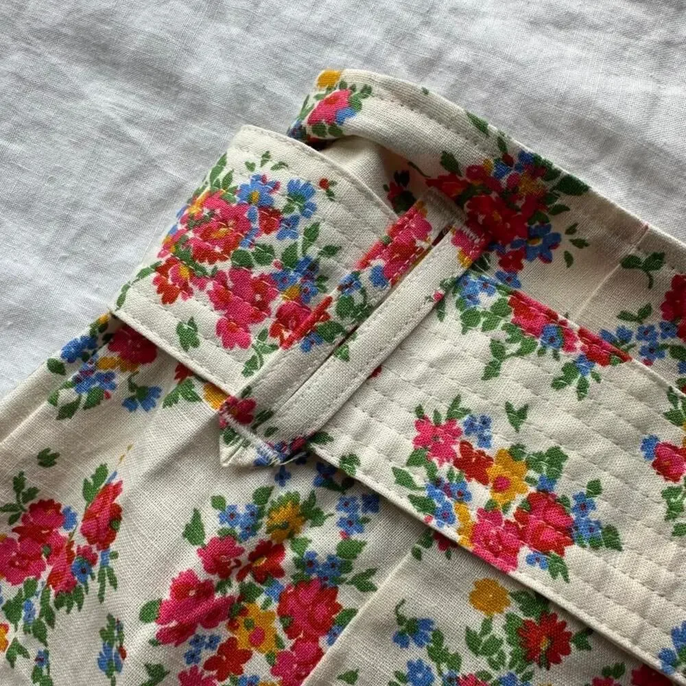 Sezane white floral linen shorts